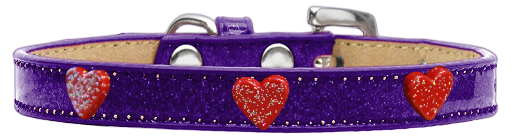 Red Glitter Heart Widget Dog Collar Purple Ice Cream Size 16